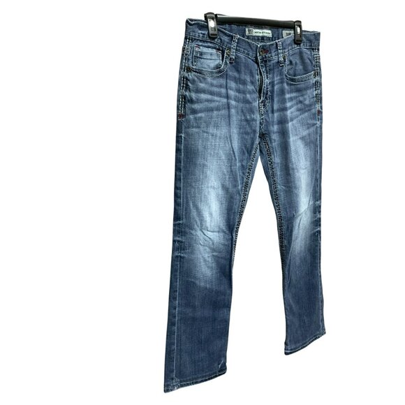 BKE Mens 33R Carter Straight Jeans Blue Denim Zip Fly Medium‎ Wash Stretch - Picture 3 of 16